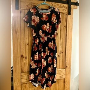 Navy Blue Floral Midi Dress | Super Soft with Pockets!